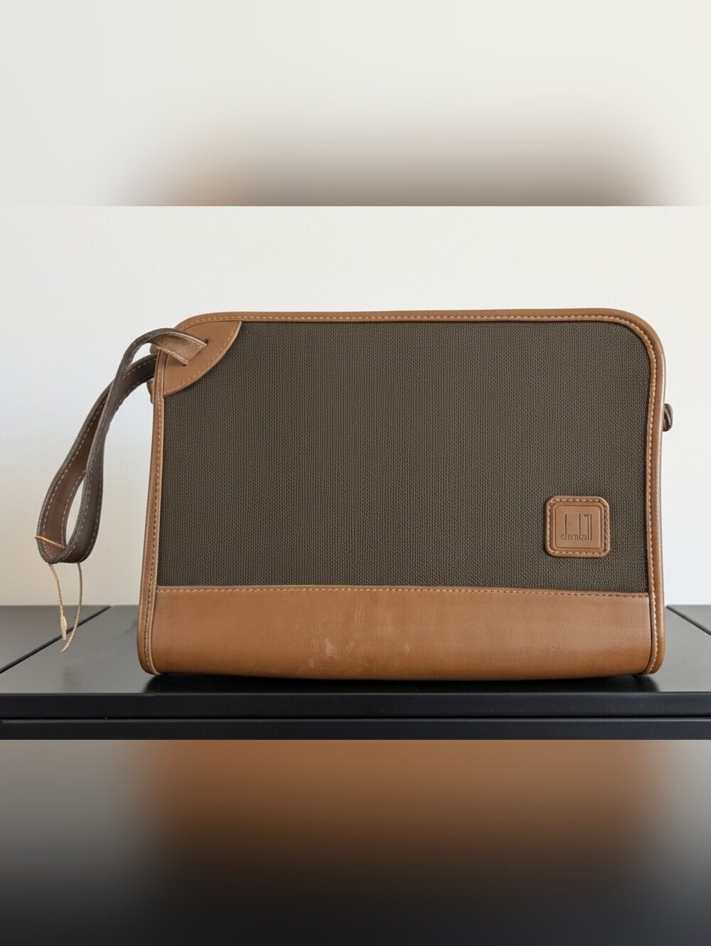 Dunhill Brown Canvas and Tan Leather Clutch